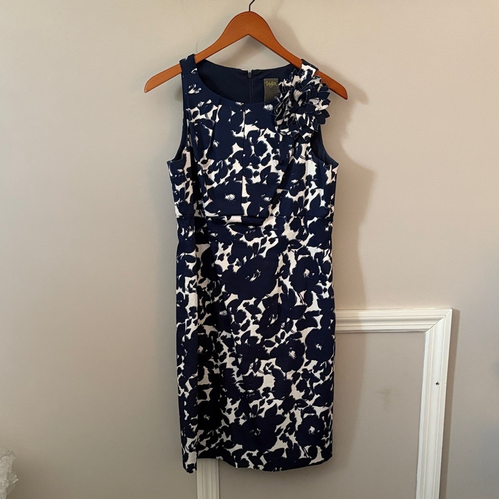 Taylor Navy and White Floral Midi Dress